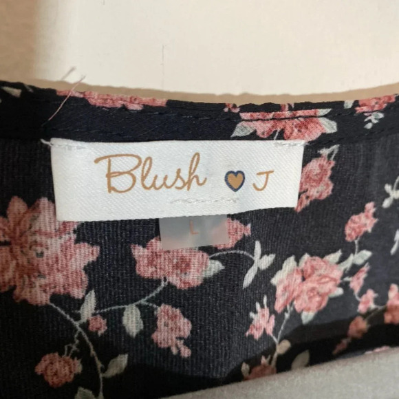 Blush Covered In Flowers Boho Black Floral Smocked Long Sleeve Mini Dress Sz L - Picture 9 of 11